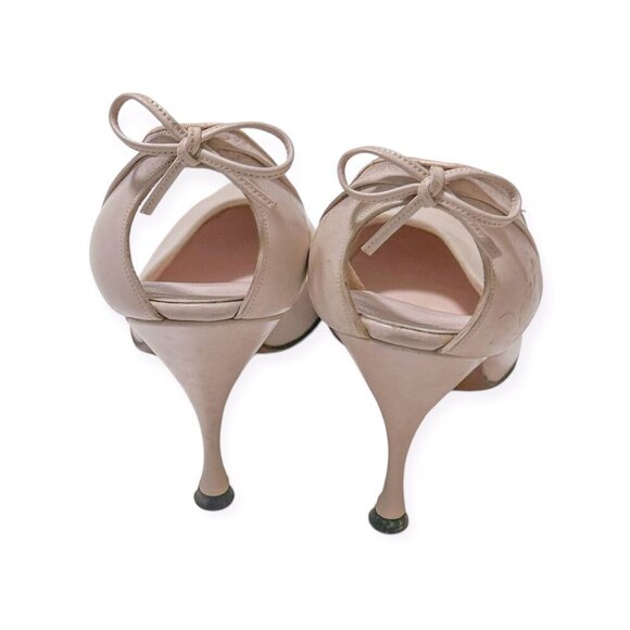 David Evins Pale Pink Leather Pumps Pointed Toe 1950s Bow Heel Cutout, 6M - Picture 9 of 16